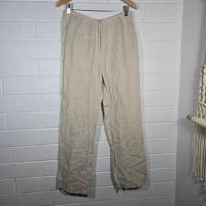 Vtg Express Linen Pants 8 Neutral Slim Wide Leg High Rise Resort Vacation Beach